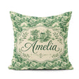 Custom Name Green Toile Woodland Estate Scenic Nature Seamless Square Filled Cushion Throw Pillow Sofa Bed Home Decor Zip Washable UK Made