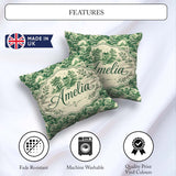 Custom Name Green Toile Woodland Estate Scenic Nature Seamless Square Filled Cushion Throw Pillow Sofa Bed Home Decor Zip Washable UK Made