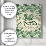 Personalised Name Traditional Green Toile Custom  Unique Gift Idea Elegant Feature Canvas Wall Art Print Decor Picture Ready to Hang