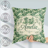 Custom Name Green Toile Woodland Estate Scenic Nature Seamless Square Filled Cushion Throw Pillow Sofa Bed Home Decor Zip Washable UK Made