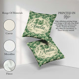 Custom Name Green Toile Woodland Estate Scenic Nature Seamless Square Filled Cushion Throw Pillow Sofa Bed Home Decor Zip Washable UK Made