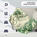 Traditional Green Toile Woodland Estate Scenic Nature Seamless  Personalised Custom Name Super Soft Fleece Blanket Bed Sofa Throw