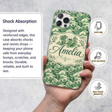 Traditional Green Toile Woodland Estate Scenic Custom Name Protective Phone Case Mobile Cover Durable Everyday Smartphone Shock Resistant