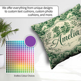 Custom Name Green Toile Woodland Estate Scenic Nature Seamless Square Filled Cushion Throw Pillow Sofa Bed Home Decor Zip Washable UK Made