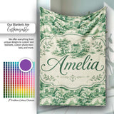 Traditional Green Toile Woodland Estate Scenic Nature Seamless  Personalised Custom Name Super Soft Fleece Blanket Bed Sofa Throw