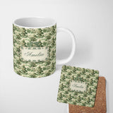 Personalized Custom Name Vintage Botanical Garden with Architecture Scenic Toile Seamless 11oz Ceramic Coffee Tea Mug White Large Handle
