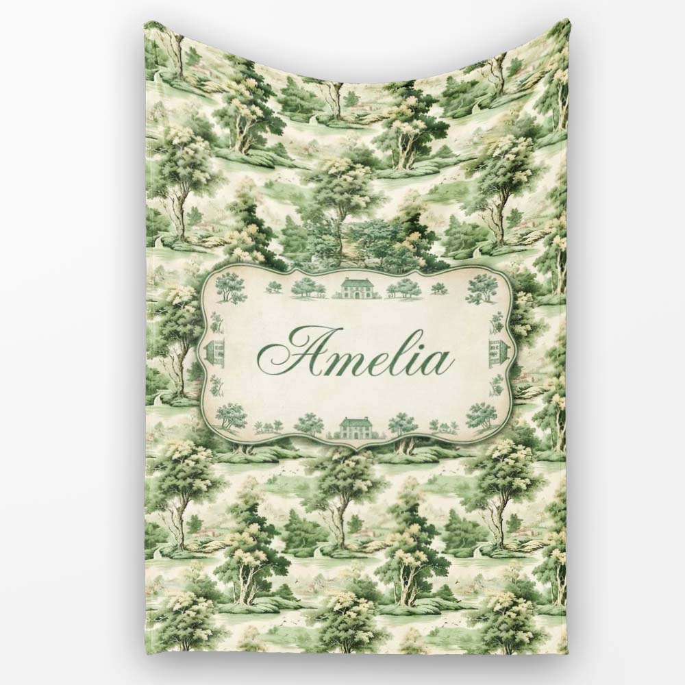 Vintage Botanical Garden with Architecture Scenic Toile Seamless  Personalised Custom Name Super Soft Fleece Blanket Bed Sofa Throw