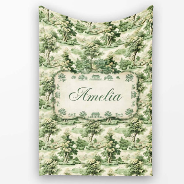Vintage Botanical Garden with Architecture Scenic Toile Seamless  Personalised Custom Name Super Soft Fleece Blanket Bed Sofa Throw