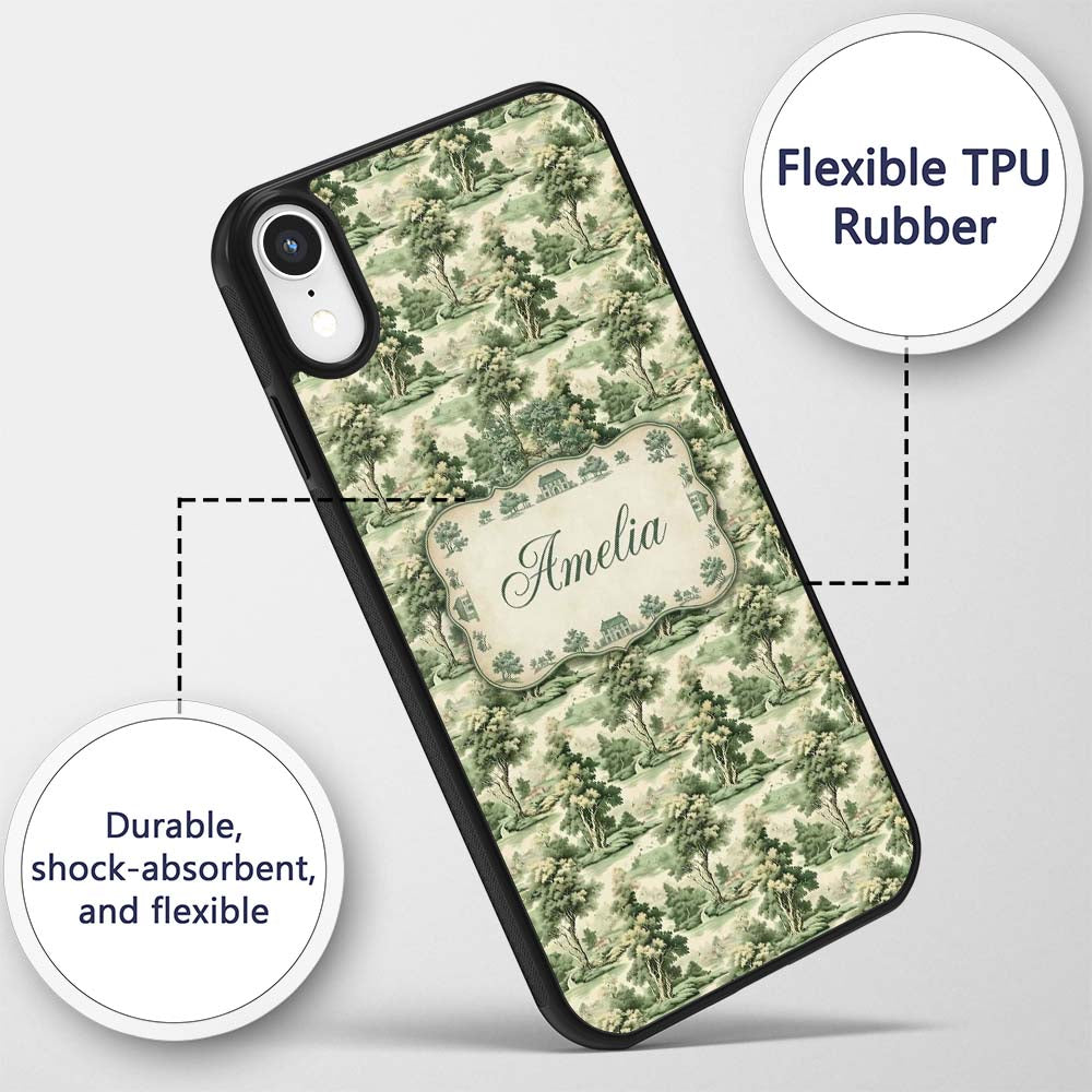 Vintage Botanical Garden with Architecture Scenic Custom Name Protective Phone Case Mobile Cover Durable Everyday Smartphone Shock Resistant