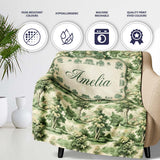 Vintage Botanical Garden with Architecture Scenic Toile Seamless  Personalised Custom Name Super Soft Fleece Blanket Bed Sofa Throw