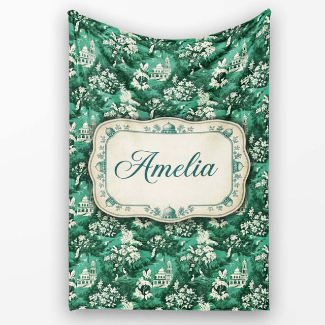 Classic Countryside Trees River Landscape Toile Seamless Pattern  Personalised Custom Name Super Soft Fleece Blanket Bed Sofa Throw