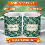 Personalized Custom Name Classic Countryside Trees River Landscape Toile Seamless Pattern 11oz Ceramic Coffee Tea Mug White Large Handle