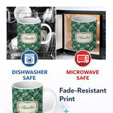 Personalized Custom Name Classic Countryside Trees River Landscape Toile Seamless Pattern 11oz Ceramic Coffee Tea Mug White Large Handle