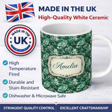 Personalized Custom Name Classic Countryside Trees River Landscape Toile Seamless Pattern 11oz Ceramic Coffee Tea Mug White Large Handle