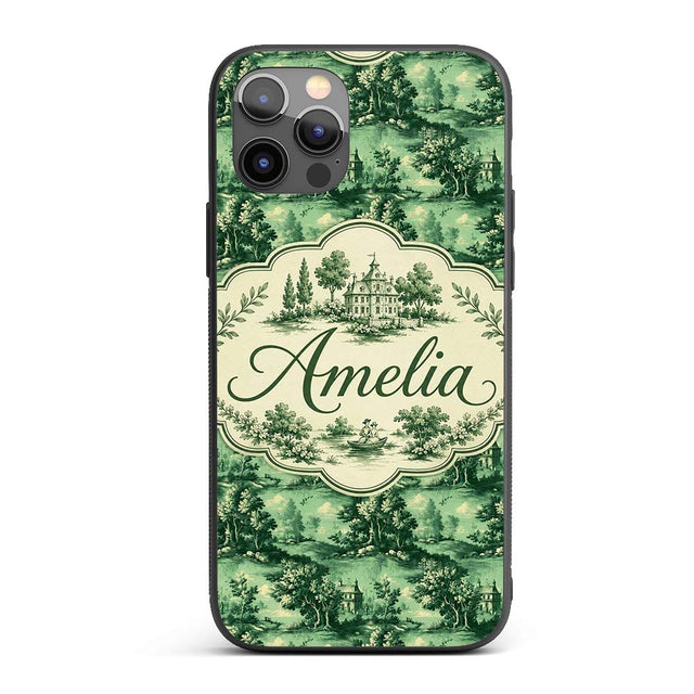 Detailed Floral Garden with Palace Scenic Toile Custom Name Protective Phone Case Mobile Cover Durable Everyday Smartphone Shock Resistant