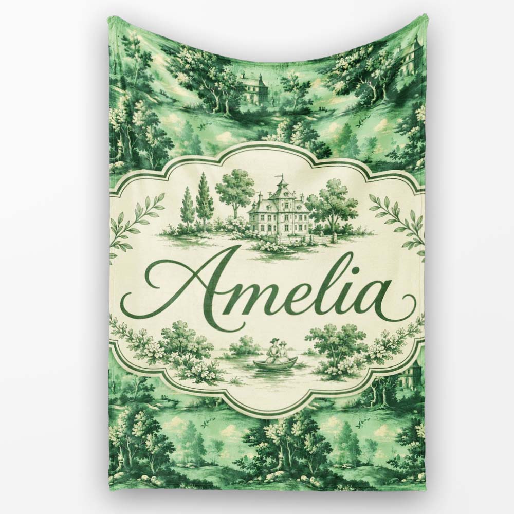 Detailed Floral Garden with Palace Scenic Toile Seamless Pattern  Personalised Custom Name Super Soft Fleece Blanket Bed Sofa Throw