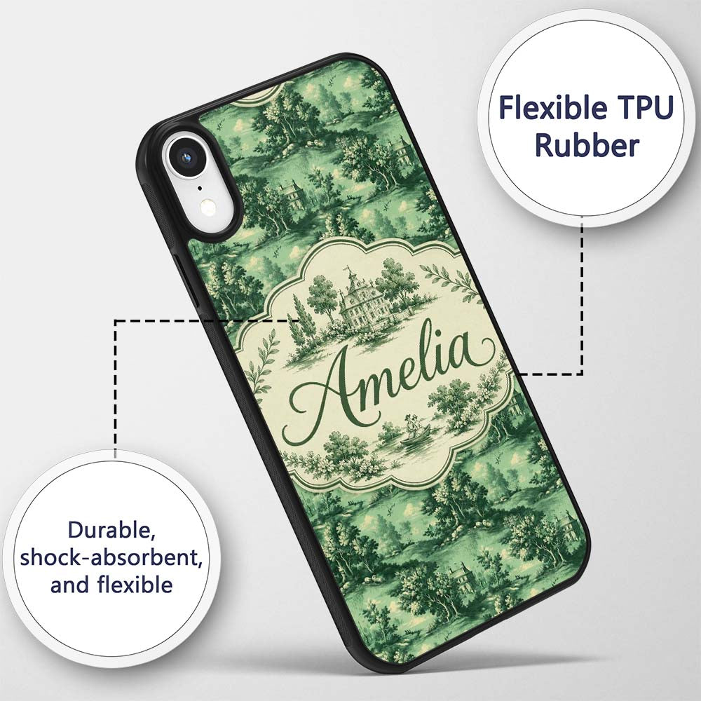 Detailed Floral Garden with Palace Scenic Toile Custom Name Protective Phone Case Mobile Cover Durable Everyday Smartphone Shock Resistant