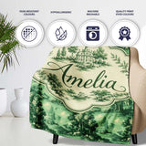 Detailed Floral Garden with Palace Scenic Toile Seamless Pattern  Personalised Custom Name Super Soft Fleece Blanket Bed Sofa Throw