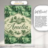 Detailed Floral Garden with Palace Scenic Toile Seamless Pattern  Personalised Custom Name Super Soft Fleece Blanket Bed Sofa Throw