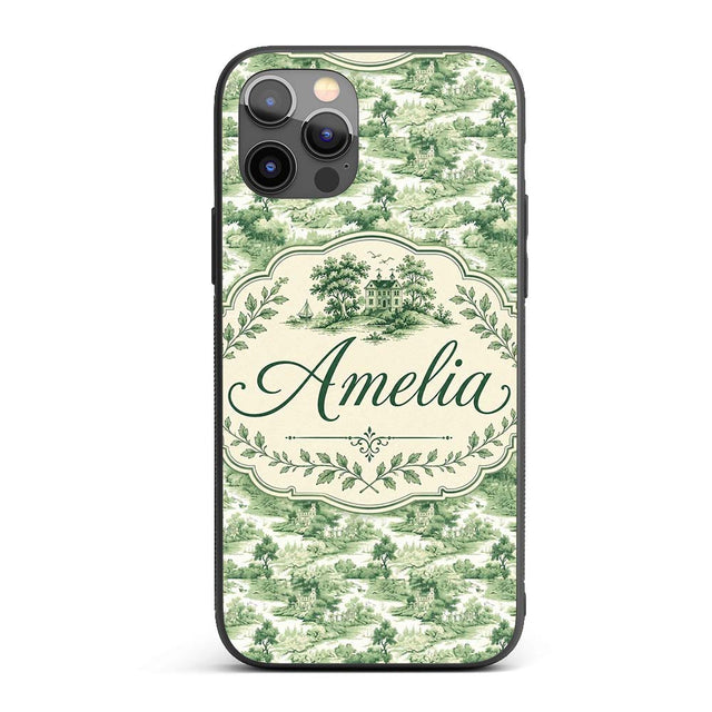 Soft Green Countryside River Village Scenic Toile Custom Name Protective Phone Case Mobile Cover Durable Everyday Smartphone Shock Resistant