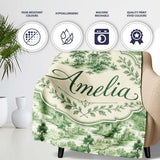 Soft Green Countryside River Village Scenic Toile Seamless Pattern  Personalised Custom Name Super Soft Fleece Blanket Bed Sofa Throw