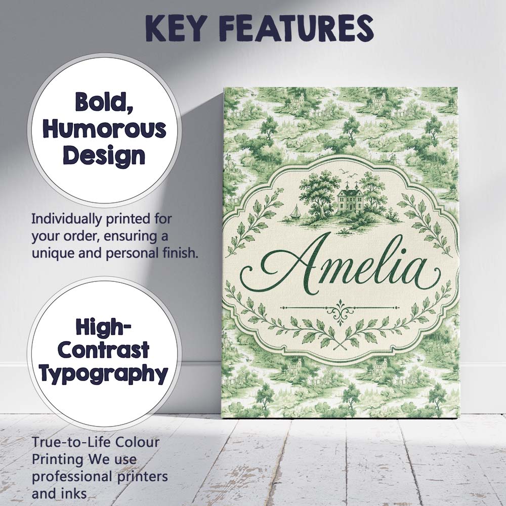 Personalised Name Soft Green Countryside Custom  Unique Gift Idea Elegant Feature Canvas Wall Art Print Decor Picture Ready to Hang