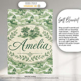 Soft Green Countryside River Village Scenic Toile Seamless Pattern  Personalised Custom Name Super Soft Fleece Blanket Bed Sofa Throw