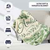 Soft Green Countryside River Village Scenic Toile Seamless Pattern  Personalised Custom Name Super Soft Fleece Blanket Bed Sofa Throw