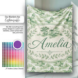 Soft Green Countryside River Village Scenic Toile Seamless Pattern  Personalised Custom Name Super Soft Fleece Blanket Bed Sofa Throw