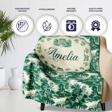 Dark Green Romantic Landscape with Figures Scenic Toile Seamless  Personalised Custom Name Super Soft Fleece Blanket Bed Sofa Throw