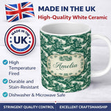 Personalized Custom Name Dark Green Romantic Landscape with Figures Scenic Toile Seamless 11oz Ceramic Coffee Tea Mug White Large Handle