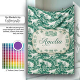 Dark Green Romantic Landscape with Figures Scenic Toile Seamless  Personalised Custom Name Super Soft Fleece Blanket Bed Sofa Throw