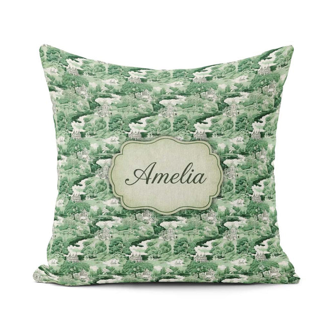 Custom Name Bright Green Pastoral Hillside Scenic Toile Seamless Square Filled Cushion Throw Pillow Sofa Bed Home Decor Zip Washable UK Made