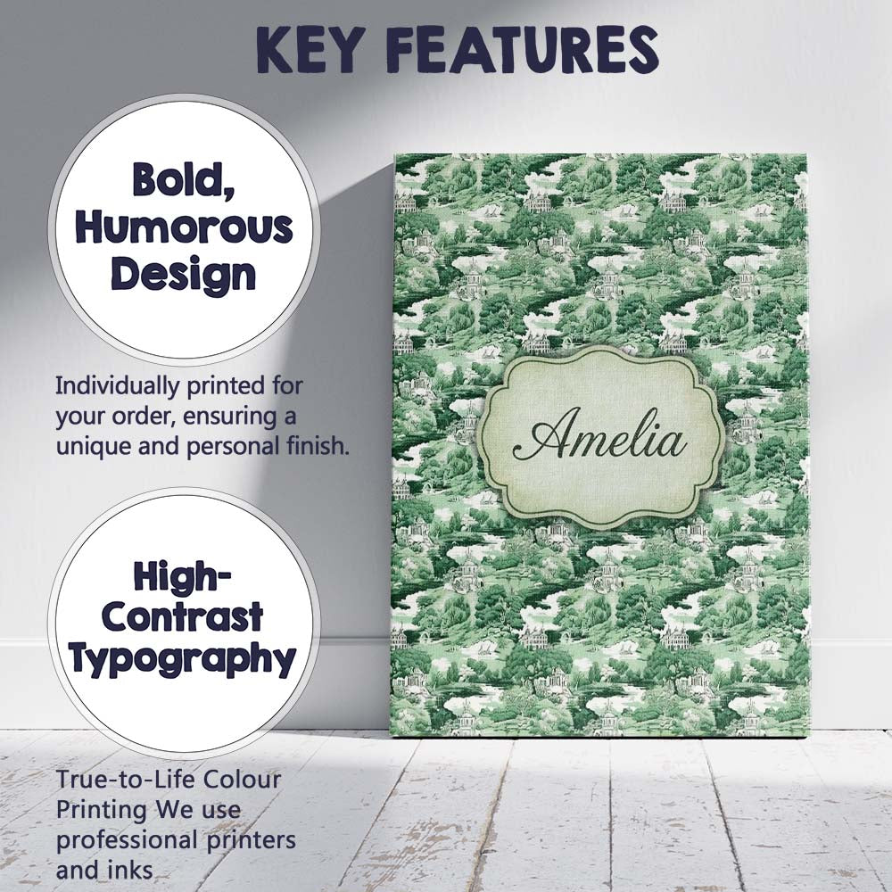 Personalised Name Bright Green Pastoral Custom  Modern Room Accent Elegant Feature Canvas Wall Art Print Decor Picture Ready to Hang