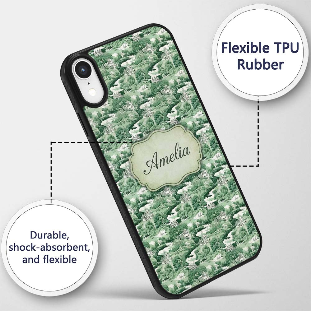 Bright Green Pastoral Hillside Village Scenic Custom Name Protective Phone Case Mobile Cover Durable Everyday Smartphone Shock Resistant