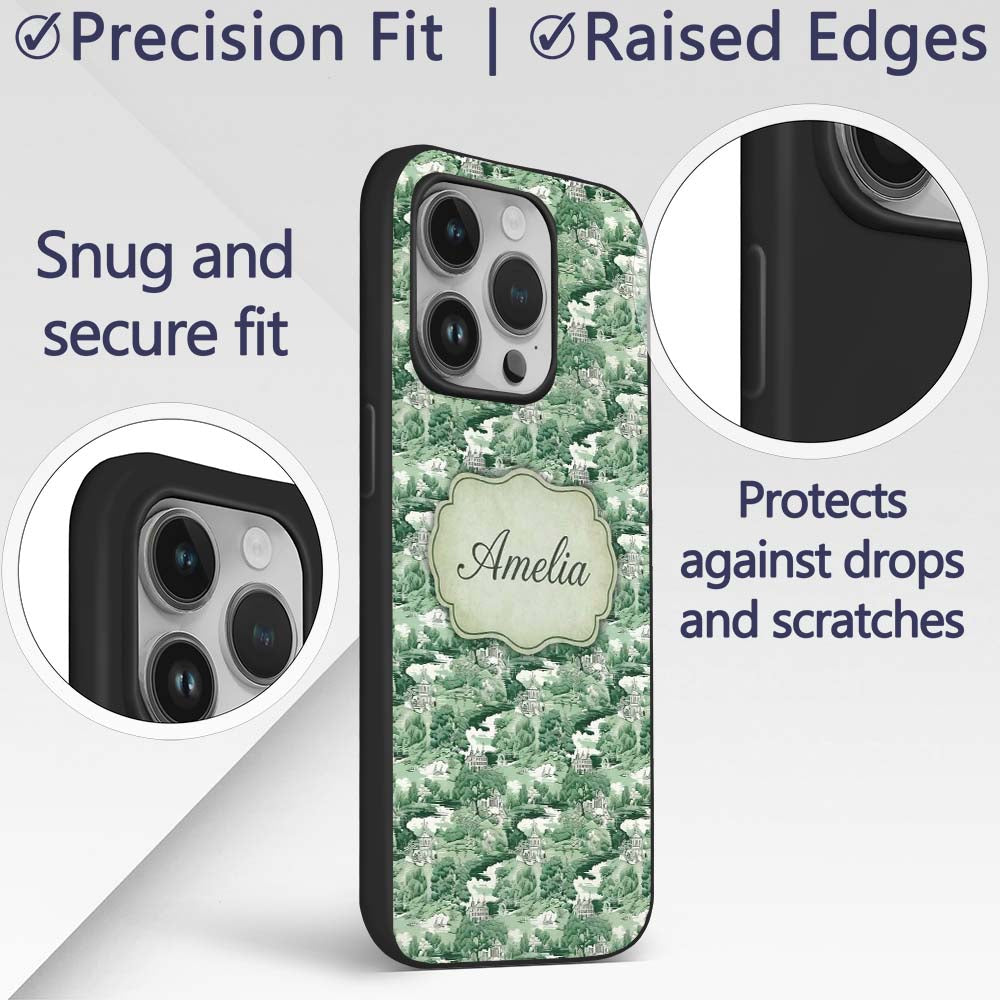 Bright Green Pastoral Hillside Village Scenic Custom Name Protective Phone Case Mobile Cover Durable Everyday Smartphone Shock Resistant