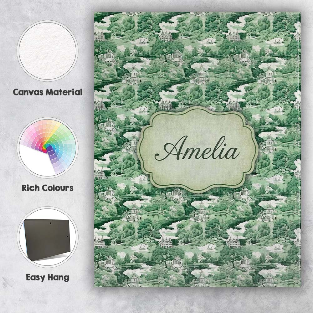 Personalised Name Bright Green Pastoral Custom  Modern Room Accent Elegant Feature Canvas Wall Art Print Decor Picture Ready to Hang