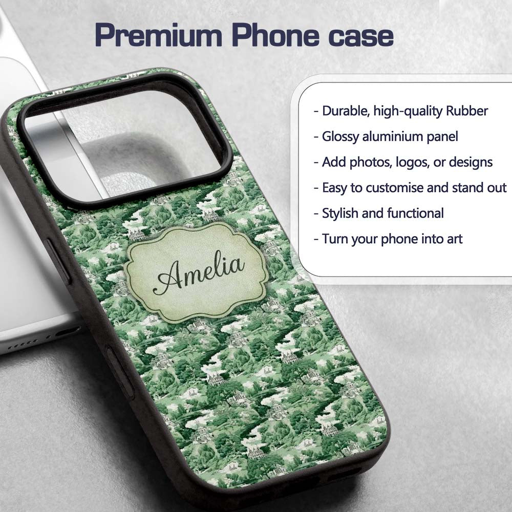 Bright Green Pastoral Hillside Village Scenic Custom Name Protective Phone Case Mobile Cover Durable Everyday Smartphone Shock Resistant
