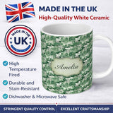 Personalized Custom Name Bright Green Pastoral Hillside Village Scenic Toile Seamless 11oz Ceramic Coffee Tea Mug White Large Handle