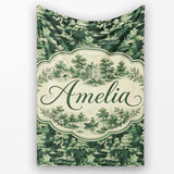 Mystical Woodland River Bridge Scenic Toile Nature Seamless Pattern  Personalised Custom Name Super Soft Fleece Blanket Bed Sofa Throw