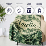 Mystical Woodland River Bridge Scenic Toile Nature Seamless Pattern  Personalised Custom Name Super Soft Fleece Blanket Bed Sofa Throw