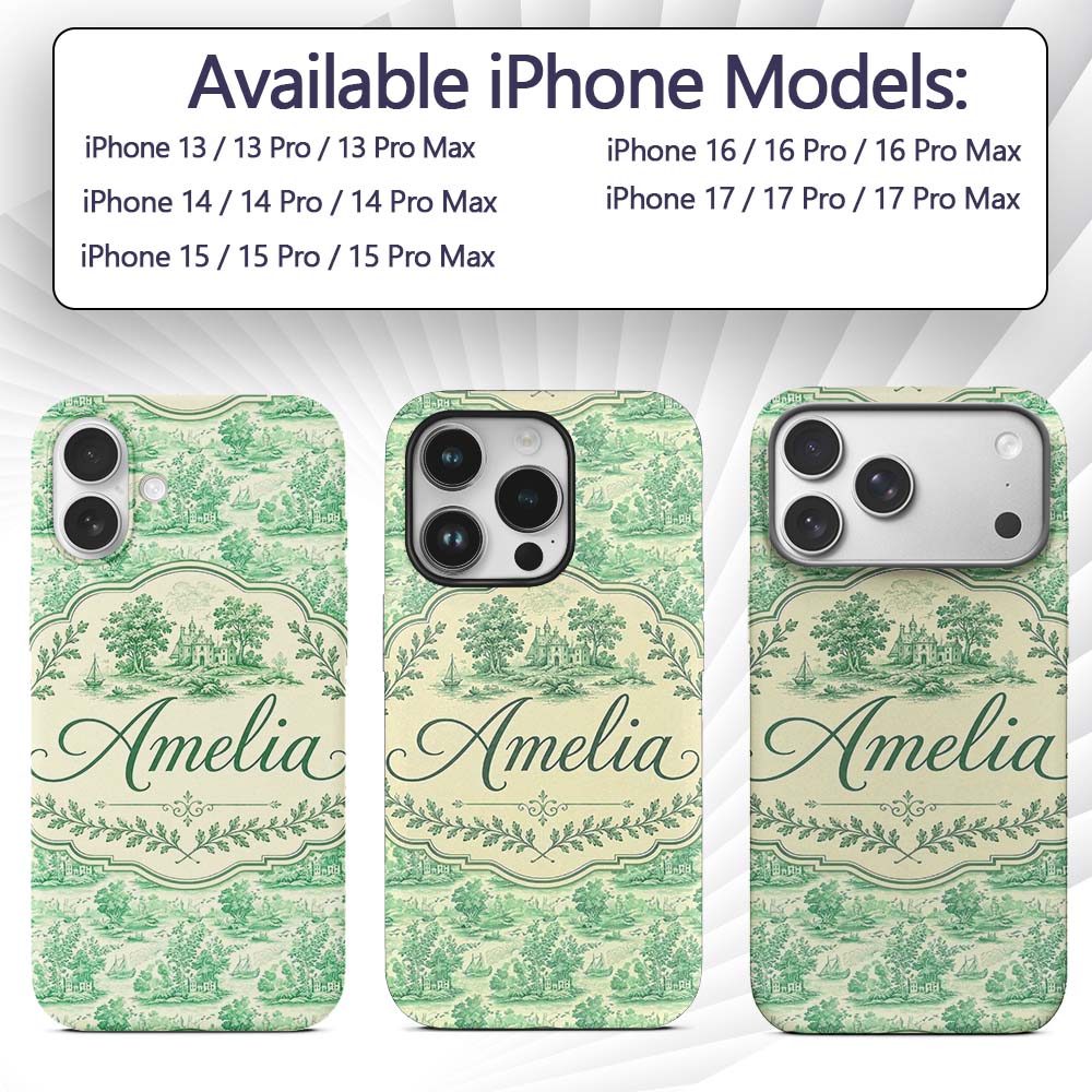 Vintage Coastal Village Ships and Trees Scenic Custom Name Protective Phone Case Mobile Cover Durable Everyday Smartphone Shock Resistant