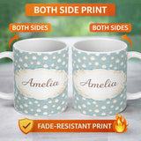 Personalized Custom Name Light Blue Cute Hamster Snowfall Seamless Pattern Cute Unique Gift 11oz Ceramic Coffee Tea Mug White Large Handle