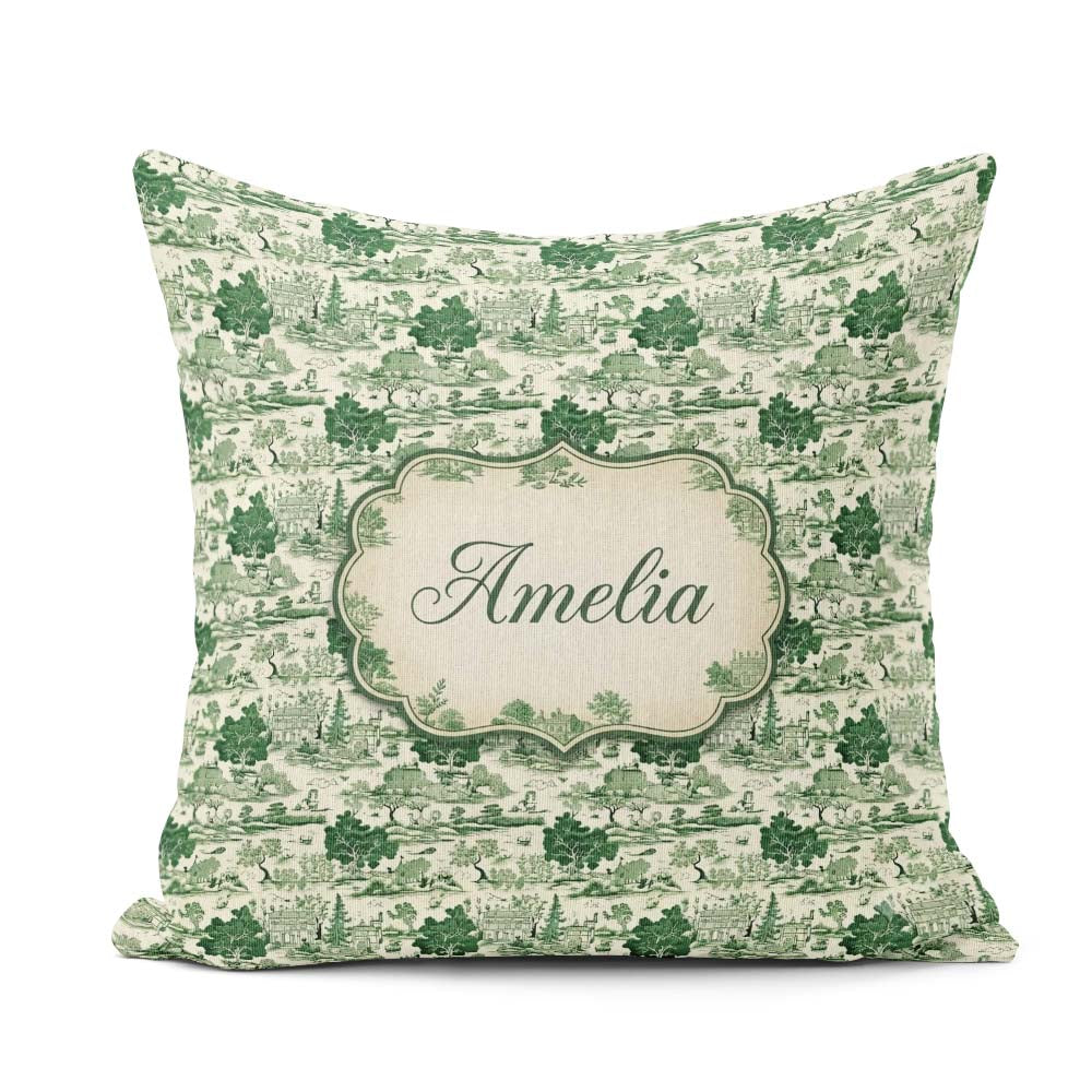 Custom Name Elegant Garden Estate Statues Toile Seamless Pattern Square Filled Cushion Throw Pillow Sofa Bed Home Decor Zip Washable UK Made