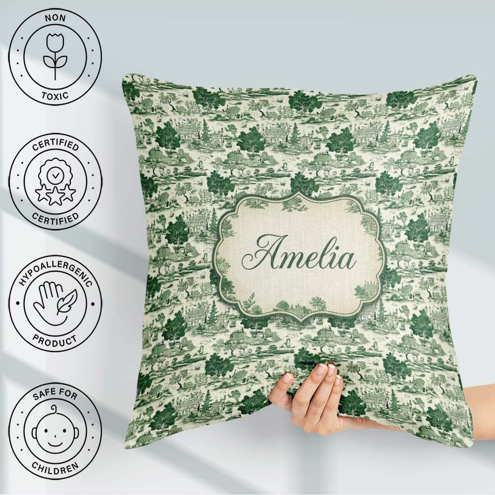 Custom Name Elegant Garden Estate Statues Toile Seamless Pattern Square Filled Cushion Throw Pillow Sofa Bed Home Decor Zip Washable UK Made