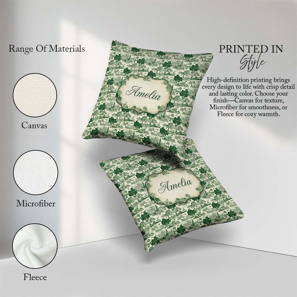 Custom Name Elegant Garden Estate Statues Toile Seamless Pattern Square Filled Cushion Throw Pillow Sofa Bed Home Decor Zip Washable UK Made