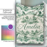 Soft Green Countryside River Village Scenic Toile Seamless Pattern  Personalised Custom Name Super Soft Fleece Blanket Bed Sofa Throw