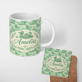 Personalized Custom Name Classic Green Garden Landscape with Villas Scenic Toile Seamless 11oz Ceramic Coffee Tea Mug White Large Handle