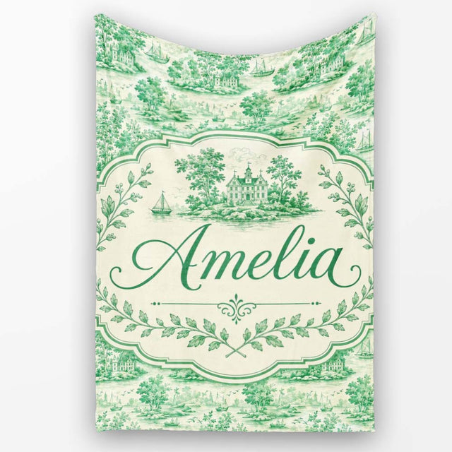 Classic Green Garden Landscape with Villas Scenic Toile Seamless  Personalised Custom Name Super Soft Fleece Blanket Bed Sofa Throw