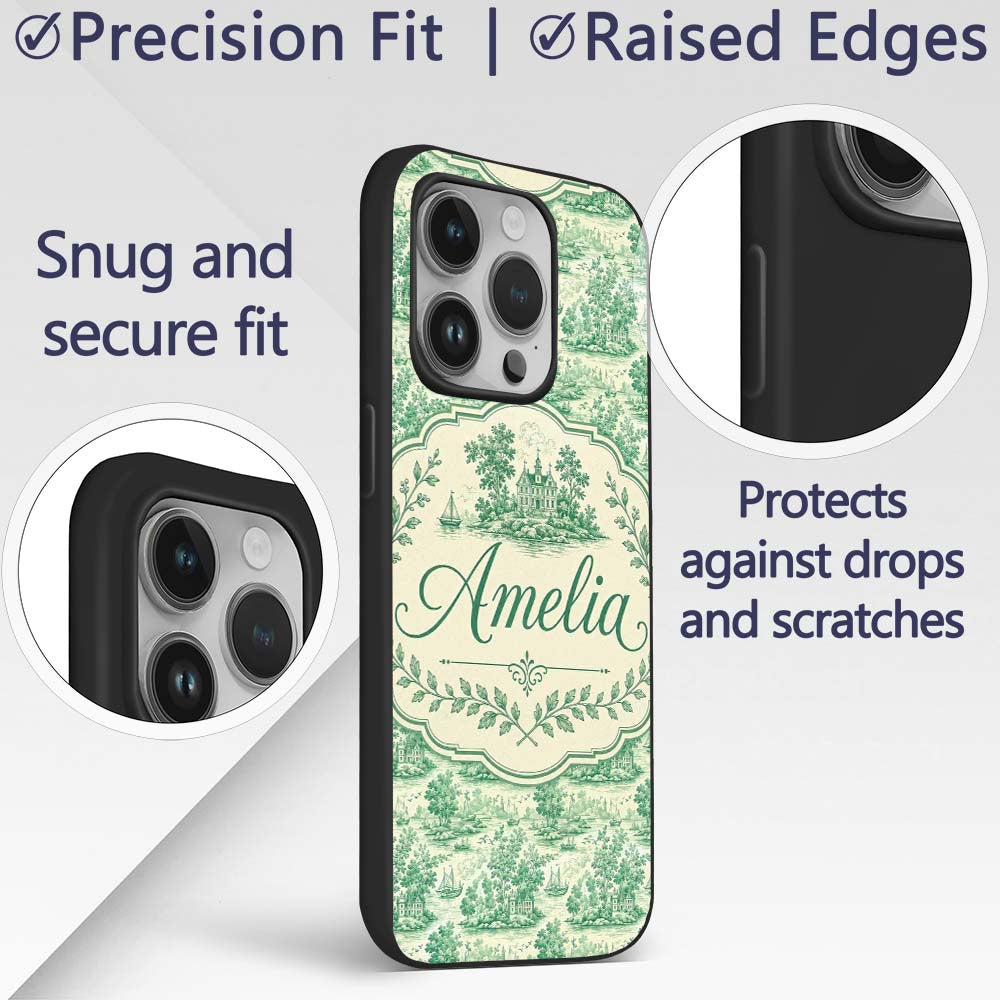 Classic Green Garden Landscape with Villas Scenic Custom Name Protective Phone Case Mobile Cover Durable Everyday Smartphone Shock Resistant